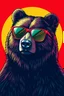 Placeholder: bear in sunglases, green red blue background