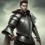 Placeholder: Portrait of a gorgeous man in armor, without beard, Has grey eyes, black hair.