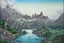 Placeholder: Steampunk town, landscape, river, village, castle, mountains