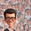 Placeholder: a portrait of smiling man. caricature. black thin rare hair. brown skin. black eye pupils. circle eye glasses, thin frame. rectangle face shape. white shirt with black vest. pixar style. 3D. 4k. portrait. highly detailed. sharp focus. high resolution. full color. cinema lighting