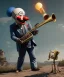 Placeholder: mechanoid happy friendly fat clown playing jazz with a steampunk theme, trumpet, realistic