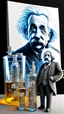Placeholder: Albert Einstein, detailed and intricate calligraphy ink painting of a "cyborg Mad Scientist" holding beakers, outer space Background cosmic fractals, dystopian, concept art, unreal engine 5, god rays, ray tracing, RTX, lumen lighting, ultra detail, volumetric lighting, 3d, finely drawn, high definition, high resolution. award-winning: professional portrait: atmospheric: commanding: fantastical: clarity: 16k: ultra quality: striking: brilliance: stunning colors: amazing depth: masterfully crafted