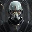 Placeholder: star wars bald male corellian pilot wearing pearlescent black and gunmetal grey First Order special forces heavy assault stealth commando armor and helmet with gold trim inside the jedi temple, hyperdetailed, dynamic lighting, hyperdetailed background, 8k resolution, volumetric lighting, light skin, fully symmetric details