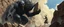 Placeholder: epic fantasy illustration, black giant nephilim enoch throwing stone sculpture into wall