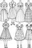 Placeholder: Outline art for coloring page OF 1945 MARY JANE DRESSES FOR GIRLS, coloring page, white background, Sketch style, only use outline, clean line art, white background, no shadows, no shading, no color, clear