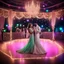 Placeholder: Hyper Realistic Beautiful Traditional Pakistani Couple dancing on Valima Stage decorated with neon wedding lights at Night