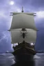 Placeholder: Ship front view with a Spider figurehead at night in a storm with giant waves