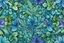 Placeholder: In the style of Josephine Wall, An amazingly beautiful complex detailed abstract made of different leaves in various shades of green and delicate flowers in shades of blue and shades of purple