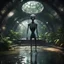 Placeholder: a lecture on blackboard of alien anatomy in dark lit reflective wet jungle metallic hall dome hotel tunnel, in the style of a fallout 4,bokeh like f/0.8, tilt-shift lens 8k, high detail, smooth render, down-light, unreal engine, prize winning