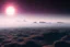 Placeholder: Epic exoplanet in the horizon, clouds, big mountains, water, science fiction landscape