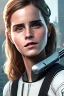 Placeholder: Emma Watson, full-length, in white stockings, cyberpunk 2077, photorealistic illustration, 4k