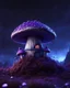 Placeholder: A solitary floating mushroom house on a clear night. silver and purple and blue, Dark cosmic interstellar. Detailed Matte Painting, deep color, fantastical, intricate detail, splash screen, hyperdetailed, insane depth, concept art, 8k resolution, trending on Artstation, Unreal Engine 5, color depth, backlit, splash art, dramatic, High Quality Whimsical Fun Imaginative Bubbly, perfect composition