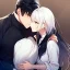 Placeholder: Boy with black hair, girl with white hair kiss