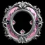 Placeholder: Baroque frame silver oval, with baroque frame, eye-catching frame with baroque, ornate elements, The border consists of numerous tendrils and floral motifs in pink, which are worked in great detail