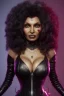 Placeholder: Pam Grier as evil queen in black leather, leather, busty, cleavage, angry, stern look. character design by cory loftis, fenghua zhong, ryohei hase, ismail inceoglu and ruan jia. unreal engine 5, artistic lighting, highly detailed, photorealistic, fantasy