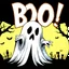 Placeholder: A spooky ghost with bold text above it that spells “ Boo! “