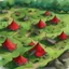 Placeholder: dnd, fantasy, top-down map, map of a large camp, demonic wastes, red, black sand, tents, illustration, watercolour, -green, -grass