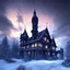 Placeholder: nightsky, blue, black, fields, abandoned buildings, ruins, cottage, gothic castle, metal, gold,