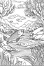 Placeholder: coloring page, fish in a creek, cartoon style, thick lines, low detail, no shading