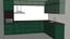 Placeholder: dark green kitchen like in the photo with forest wallpaper on the wall, very realistic