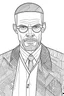 Placeholder: Malcom X, b&w line art style fashion, preppy style, simple line art, one line, line art, line drawing style, white background, full body, picture, coloring book style on white background, well composed, clean coloring book page, No dither, no gradient, strong outline, No fill, No solids, vector illustration, –ar 9:11 –v 5