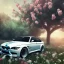 Placeholder: voiture blanche dans un champs de fleur, chrome, cyber, Concept Art, couleur vibrante, Bmw