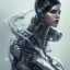 Placeholder: wonderfull portrait only woman half face robot, long black hair, intricate, sci-fi, cyberpunk, future