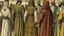 Placeholder: Rear view in 1490 of Andalusian men and women gathered around a commander in ancient Arab dress