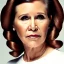 Placeholder: extrem realistic analog style photography of carrie fisher by Annie Leibovitz, soft ethereal skin, symmetrical short hairstyle,studio lighting, sharp brown eyes, dark plain background