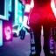 Placeholder: Half women half cyborg, butt shot redlight district, cyberpunk