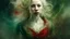 Placeholder: old worn plain canvas, grunge, layered, embossed, double exposure, artistic luminous watercolor, glitter, midground, luminosity, highlights, gold highlights, light effects, dark grey green highlights, portrait of victorian gothic platinum blonde woman, red lips, fluffiness, wind, airy fluttering dress, swirls, layered, blending, textured, 3D, 8K, best quality, fine rendering, high detail, hyperrealism, high resolution, high definition, layered, pin sharp, hyperfocus, vignette