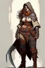 Placeholder: female barbarian dnd character wearing pants and hood