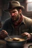 Placeholder: Realistic Arthur Morgan eating ramen