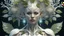 Placeholder: 3D render ultra detailed of a beauty white glossy, swoman DRYAD, from knee to head, biomechanical cyborg, analog, 35 mm lens, beautiful natural soft rim light, big leaves and stems, roots, fine foliage lace, colorful details, samourai, earring, heavely tattoed, intricate details, mesh wire, mandelbrot fractal, facial muscles, cable wires, microchip, badass, hyper realistic, ultra detailed, octane render, volumetric lighting, 8k post-production, red and white, detailled metalic bones, semi human