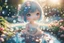 Placeholder: double exposure, only dots and pebbles, cute chibi anime girl, fountain, garden, forget me nots and roses in sunshine, backlit, ethereal, cinematic postprocessing, bokeh, dof