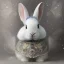 Placeholder: white platinum rabbit with blue third aye and butterfly wings, aboriginal, dot painting, indiginous, dot, mud, dream-time, abstract, dots, natural pigment, extremely sharp detail, finely tuned detail, ultra high definition, 8 k, unreal engine 5, ultra sharp focus, art germ and Paul Lewin and Kehinde Wiley, winter ambiance