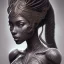 Placeholder: Portrait, sango fantasy, fantasy magic, intricate, sharp focus, illustration, lot's of grain on the skin, tribal tatoos, highly detailed, digital painting, concept art, matte, masterpiece head sexy lady body black African beauty space lady black skin one head African afro sun, high key lighting, volumetric light, high details psychedelic background, cyborg