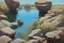 Placeholder: blue sky, rocks, sci-fi, lake, vegetations, friedrich eckenfelder and henry luyten impressionism paintings