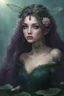 Placeholder: Dark blue hair, Water lilies long hair lotus night Fairy princess rapunzel hair queen crown dragonflies fireflies elven tiara flowers fairy wings gothic dark blue