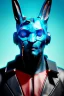 Placeholder: Medium Close Up Portrait, Front image. cyberpunk, rabbit mask, irish man, black hair. latex suit. blue, red, color. Ghost in the shell style. Color background, photo studio. Avatar image, highly detailed, concept art, smooth, unreal engine 5, god rays, ray tracing, RTX, lumen lighting, ultra detail, volumetric lighting, 3d, finely drawn, high definition, high resolution.