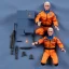 Placeholder: a large pile of face Mike Pence G.I. Joe toy Doll spaceforce uniform, orange blue fabric, pistol, wall packaging for sale, bright pricetag, finger, empty box