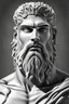 Placeholder: male face of the mythical gods Poseidon, black and white face straight view