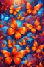 Placeholder: vibrant psychedelic oil painting image, airbrush, 64k, cartoon art image of background ORANGE and RED BUTTERFLIES , futurism style