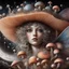 Placeholder: Beautiful rococo mushroom fairy, detailed eyes, realistic features, hq, fungi, celestial, moon, galaxy, stars, by Salvador Dalí, giger, Hieronymus Bosch, victo ngai, fungi, celestial, Ryan Hewett