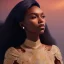 Placeholder: A black woman with long hair, fantasy setting, ethereal, soft lighting, angel