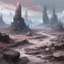 Placeholder: A grayish pink magical wasteland with rune rocks painted by Zhang Lu