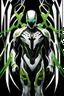 Placeholder: Cyborg symbiote, white color, green color, tendrils, high tech, cyberpunk, biopunk, membrane wings, carbon fiber, cyber tentacles, and the other two.