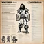 Placeholder: monster concept sheet with AD&D statistics and characteristics : [wii No More Heroes style with thick lines] the Sandokan (1976) character class with table of special powers