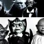 Placeholder: Creepy old photo of star wars Yoda and ewok type people sitting at dinner with scared children