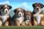 Placeholder: hyperrealistic digital gouache matte painting and pencil, volumetric nature environment, organic, (( cute, happy ( australian shepherd and saint bernard crossbreed ) puppies playing together )), close-up portrait, random coloured fur, elegant, intricate, realistic shaded volumetric lighting, volumetric clouds, concept art, detailed eyes, illustration, 8k, uhd, hires, backlight, centered camera view, colour-washed colors, ambient occlusion, sunlight caustics, design and art by sam curry